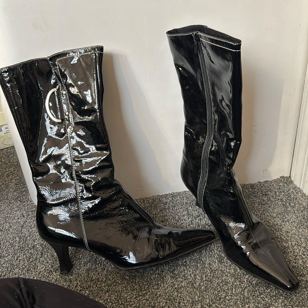 Peter Kaiser Disco Black Patent Leather Boot Heels